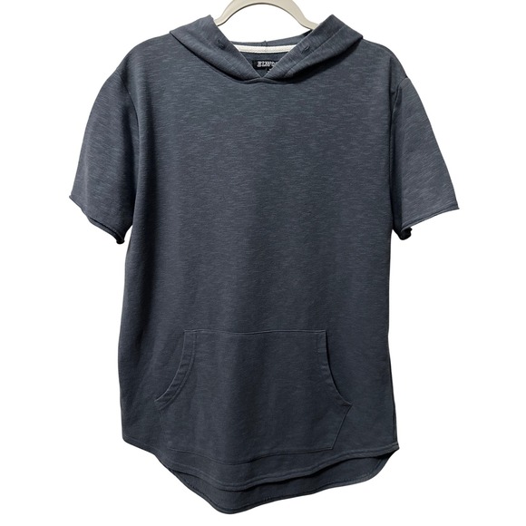 Elwood Other - Elwood Hooded T-Shirt Men's S Curved Hem SS Hoodie Gray Drawstring Sweat Shirt